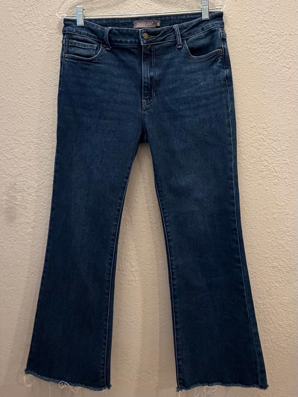 Just USA Women’s High Rise Flare Jeans Size 14 Dark Wash Raw Hem